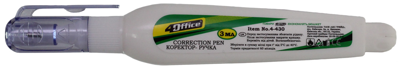 Коректор-ручка 4OFFICE (4-430), 3 мл